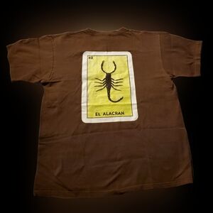 Brown T-Shirt with Scorpion Graphic Men's Large Loteria Brand Clothing